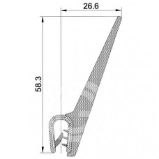 Door seal | PVC | sponge rubber seal | black | 58,3 x 26,6 mm | per meter